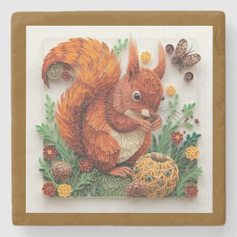 Quilling Effect Red Squirrel in Autumn Steinuntersetzer