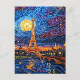 Quilling Moonlit Eiffel Tower in Paris Postkarte