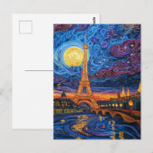 Quilling Moonlit Eiffel Tower in Paris Postkarte (Vorne/Hinten)
