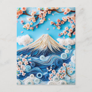 Quilling Mount Fuji mit Kirschblüten Postkarte