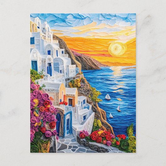 Quilling Sunset in Santorini Oia Postkarte (Vorderseite)