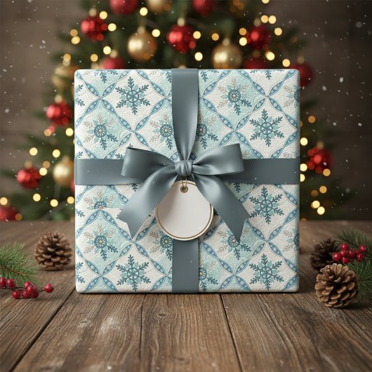 Quilly Blue Snowflake Pattern Winter Geschenkpapier