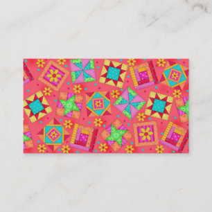Quilt Art Business Card Korallenroter Hintergrund Visitenkarte