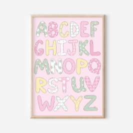 Quilt Art Print Set: Alphabet on Pink Background Poster