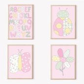 Quilt Art Print Set: Butterfly Pink Gallery Wall Poster
