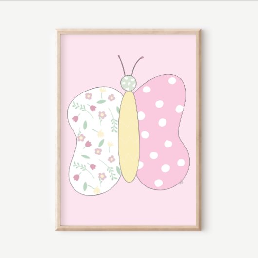 Quilt Art Print Set: Butterfly Pink Gallery Wall Poster