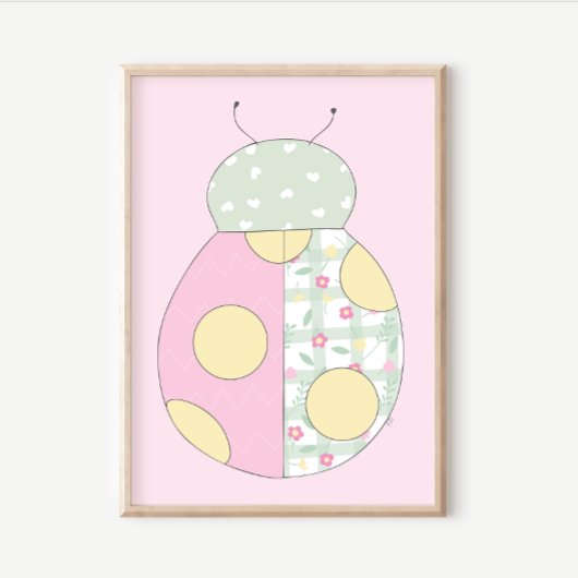 Quilt Art Print Set: Ladybug on Pink Background Poster
