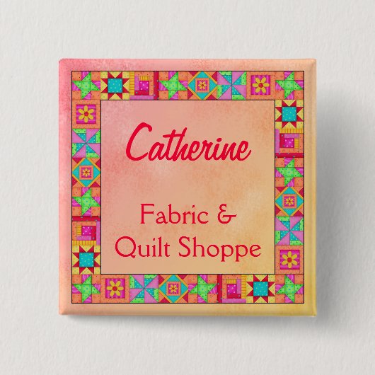 Quilt Block Border Art Quilt Business Name Abzeich Button (Vorderseite)