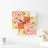 Quilt Block Pattern Autumn Tints Quadratische Wanduhr (Zuhause)