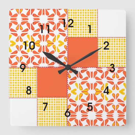 Quilt Block Pattern Autumn Tints Quadratische Wanduhr (Vorderseite)