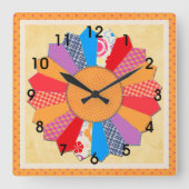 Quilt-Blockmuster "Dresdplatten" Wandleuchte Quadratische Wanduhr (Vorderseite)