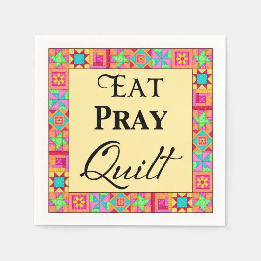 Quilt Blocks Border Art Eat Pray Quilt Gelb Serviette (Vorderseite)