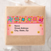 Quilt Blocks Orange Coral Shipping Label (Insitu)