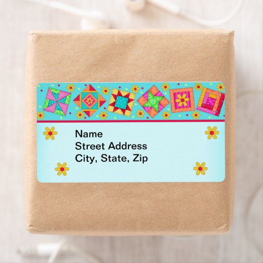 Quilt Blocks Türkisfarbenes Versandlabel (Insitu)