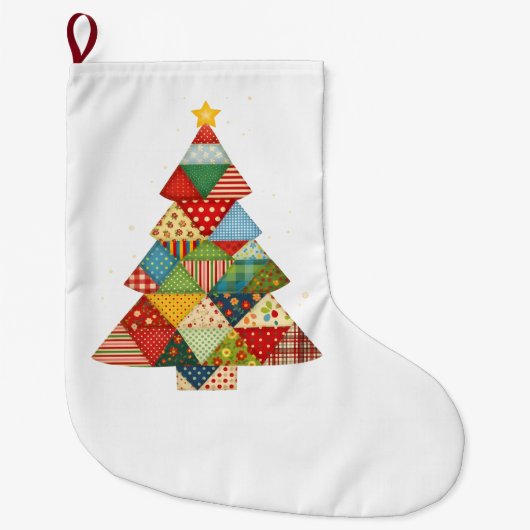 Quilt Christmas Tree Festive Quilt Lovers Großer Weihnachtsstrumpf (Vorderseite)