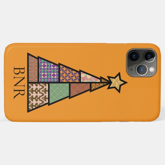 Quilt Christmas Tree mit Monogram iPhone Case (Rückseite (Horizontal))