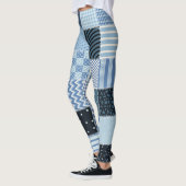 Quilt-Design, geometrisches Patchwork, Blautöne. Leggings (Links)
