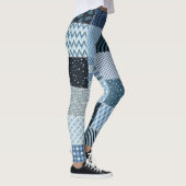 Quilt-Design, geometrisches Patchwork, Blautöne. Leggings (Rechts)
