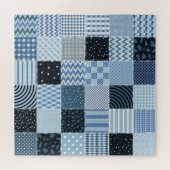 Quilt-Design, geometrisches Patchwork, Blautöne. Puzzle (Horizontal)
