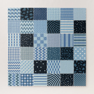 Quilt-Design, geometrisches Patchwork, Blautöne. Puzzle