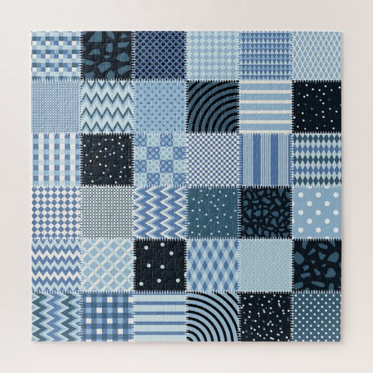 Quilt-Design, geometrisches Patchwork, Blautöne. Puzzle (Vertikal)