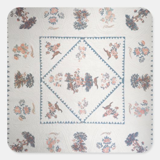 Quilt in 'Broderie Perse', c.1800 (angewendet, dru Quadratischer Aufkleber (Vorderseite)