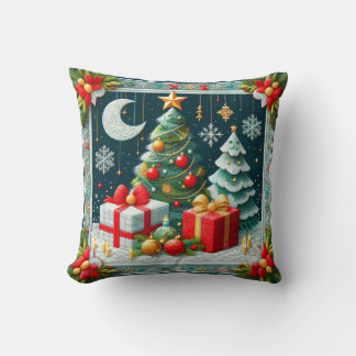Quilt-Look-Christmosszenen-Dekorierte Bäume Kissen