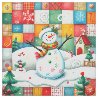 Quilt Look Patchwork Christmas Snowman Stoff