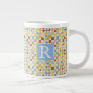 QUILT MOSAIC Big White Tasse + Text / Blau