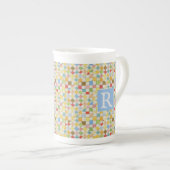 QUILT MOSAIC Bone China Tasse + Text / Blau (Vorderseite Rechts)