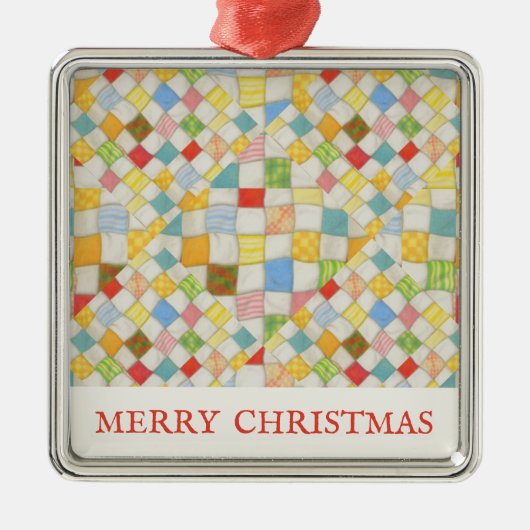 QUILT MOSAIC Premium Square Ornament + Text Aus Metall (Vorne)