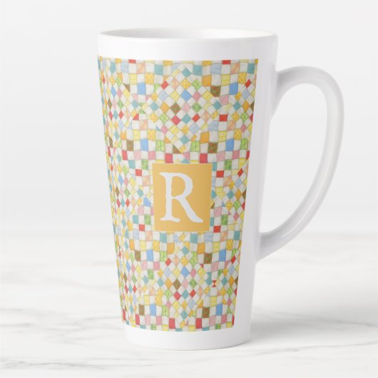 QUILT MOSAIC Tall Latte Tasse + Text / Gold (Rechts)