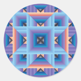 Quilt Muster 3 in Blau und Lila Runder Aufkleber