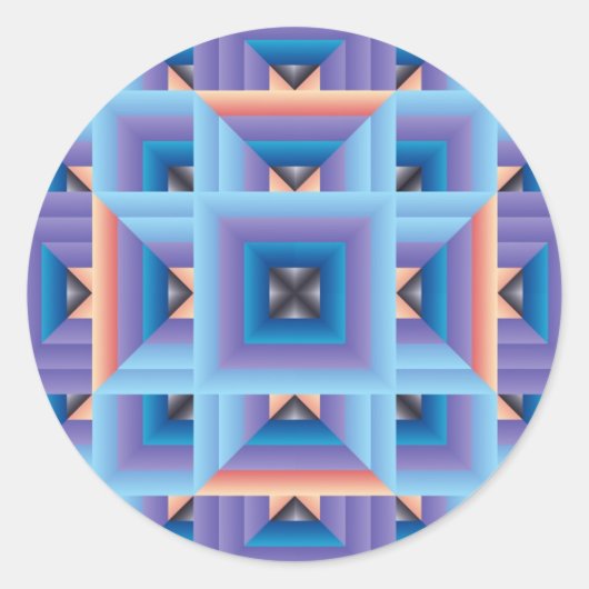 Quilt Muster 3 in Blau und Lila Runder Aufkleber (Vorderseite)