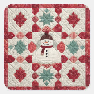 Quilt Muster Snowman Red White Green Quadratischer Aufkleber