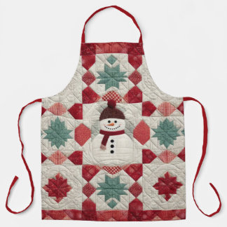 Quilt Muster Snowman Red White Green Schürze