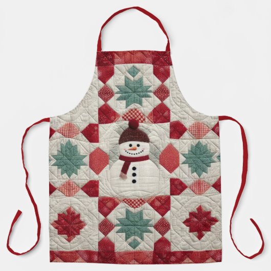 Quilt Muster Snowman Red White Green Schürze (Vorderseite)
