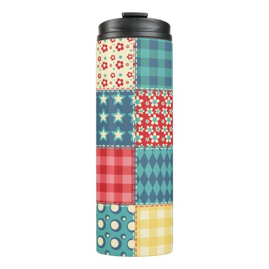 Quilt nahtloses Muster. Vintages Patchwork-Backgro Thermosbecher (Vorderseite)