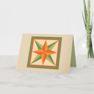 Quilt Note Card - Beveled Star (orange/grün) Karte