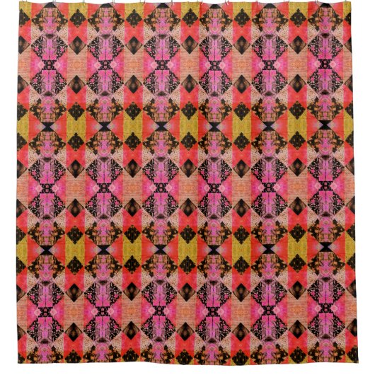Quilt Patch Black Pink Retro Boho Duschvorhang (Vorderseite)
