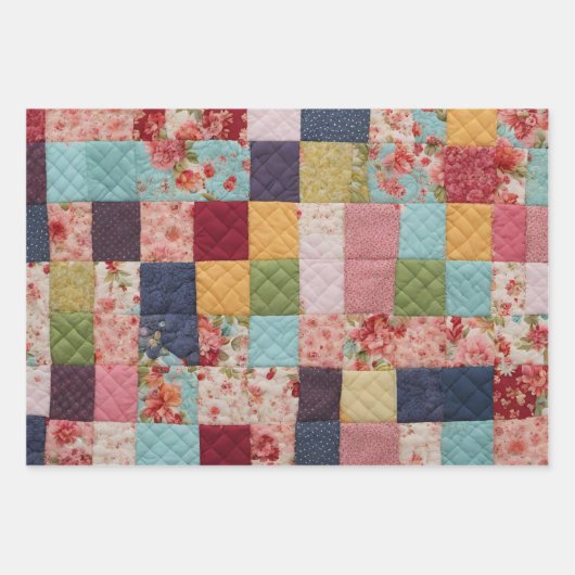 Quilt Patchwork farbenfrohe Blumenplätze Geschenkpapier Set (Vorderseite 3)