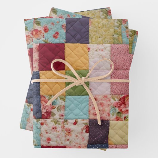 Quilt Patchwork farbenfrohe Blumenplätze Geschenkpapier Set (Beispiel)