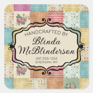 Quilt-Patchwork-Grunge-Quilter-Geschenkanhänger-Et Quadratischer Aufkleber