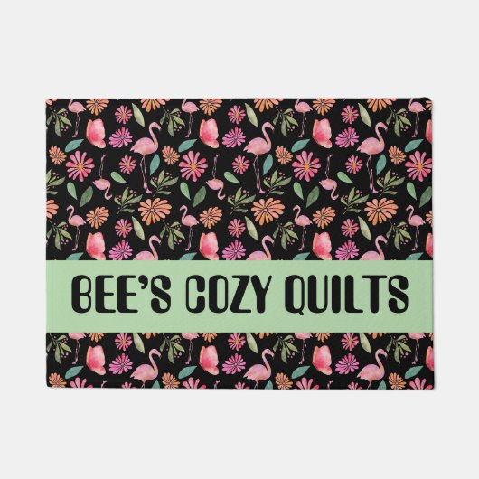 Quilt-Patchwork-Schwarz-Geschäftsname-Türmatte Fußmatte (Vorderseite)