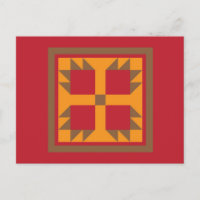 Quilt Postcard - Bärenpaw-Block (gold, rot, braun)