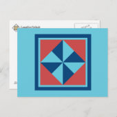 Quilt Postcard - Pinwheel (Marine/rot) Postkarte (Vorne/Hinten)