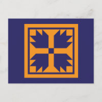 Quilt Postkarten - Bärenpfeife (blau/gold)