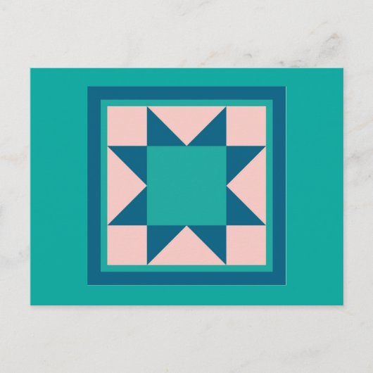 Quilt Postkarten - Sägezahnstern (aquamarin/blau) (Vorderseite)