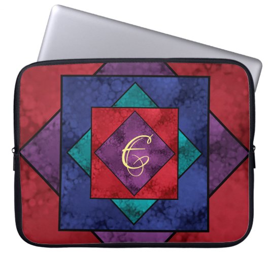 Quilt Square Monogram Laptopschutzhülle (Vorderseite)