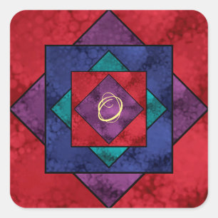 Quilt Square Monogram Quadratischer Aufkleber
